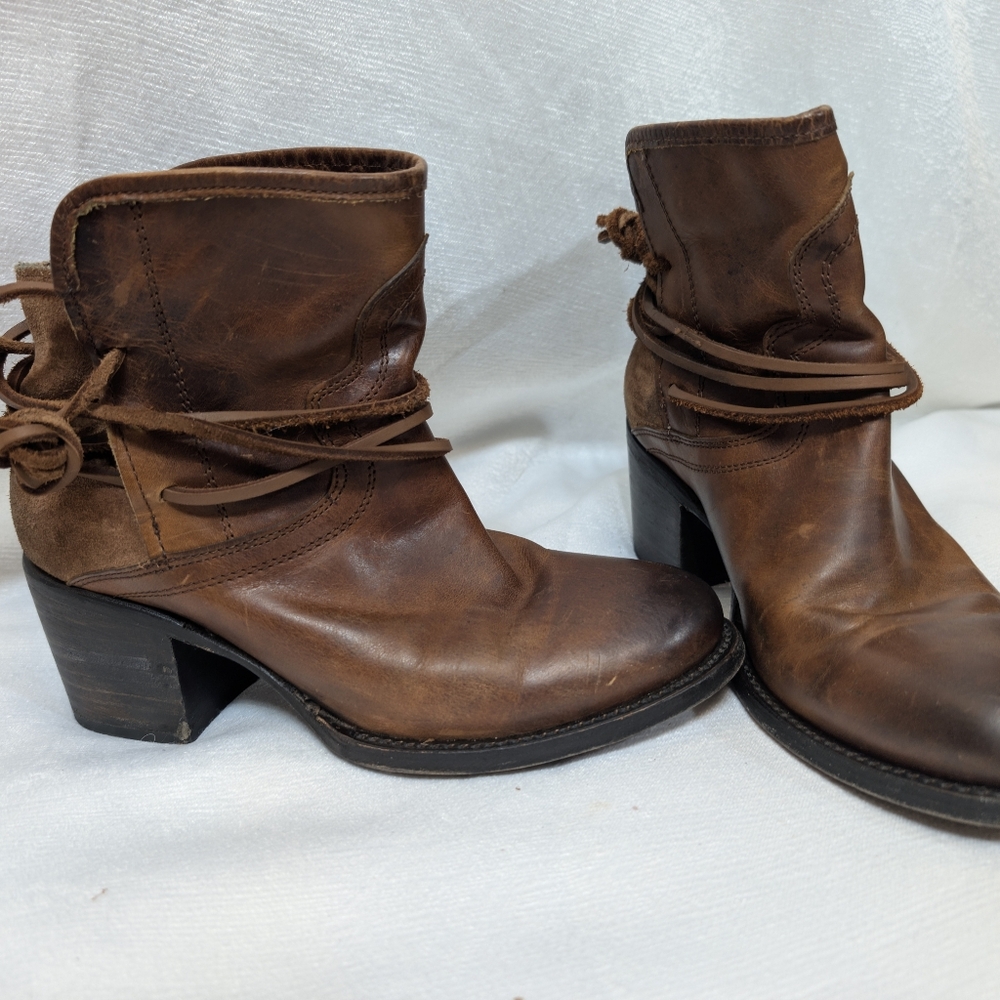 Freebird by Steven Distressed Leather Booties | Wrapped Strap Detail | Size 7 Br